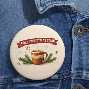 Cozy Christmas Club Pin Button – Holiday Hot Cocoa Enamel Badge