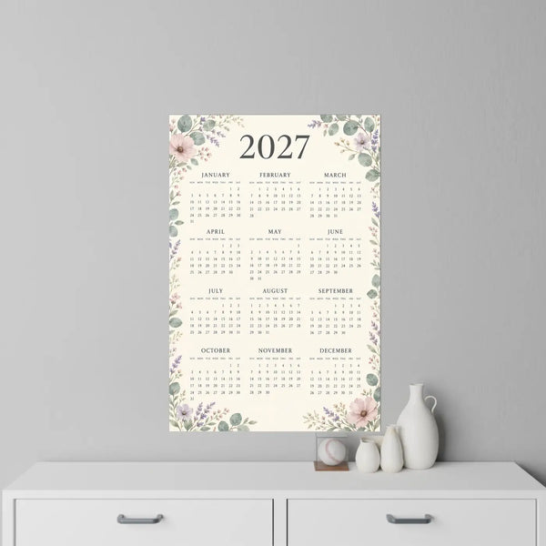 Vintage floral 2027 calendar wall decal by DipaliZ in faded botanical tones