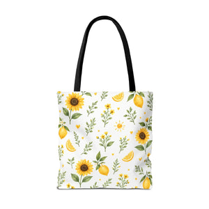 Sunflower & Lemon Pattern Tote Bag — Floral Summer Market Tote