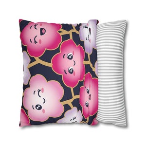 Kawaii Pink Blossom Pillowcase — Cute Floral Decorative Throw Pillow