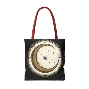 Celestial Crescent Moon Tote Bag – Vintage Starry Night AOP Canvas