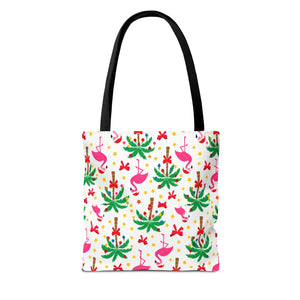 Tote Bag — Tropical Flamingo Palm Print Beach Tote