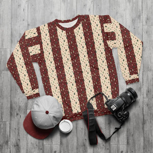 Holiday Patchwork Stripe Sweatshirt — Cozy Vintage Christmas Pattern