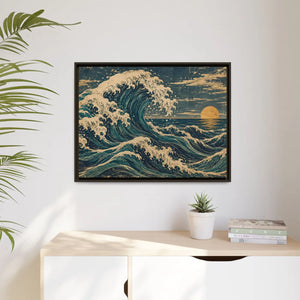 Framed canvas wall art vintage japanese great wave ocean print - printable