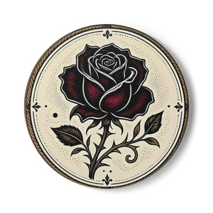 Vintage Black Rose Ceramic Coaster — Gothic Floral Drink Mat