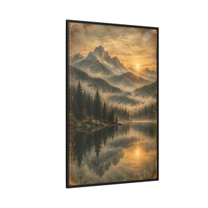 Framed canvas mountain lake sunset landscape wall art - printable