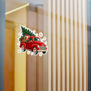 Vintage red christmas truck kiss-cut vinyl decal - home decor decals