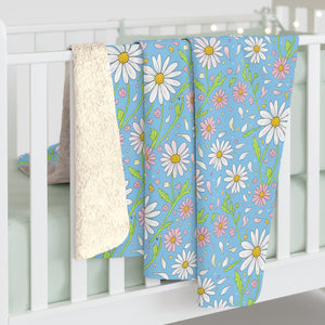 Daisy Meadow Sherpa Blanket — Soft Floral Fleece Throw
