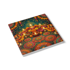 Diwali festival ceramic coaster – colorful rangoli and diya design - coasters