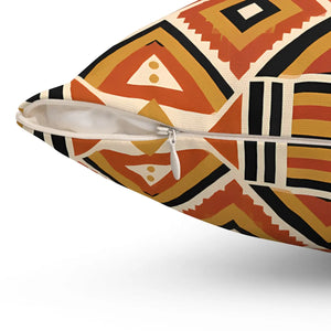 Geometric Afrohemian Tribal Throw Pillow — Rust & Mustard Aztec Pattern