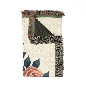 Woven Blanket — Vintage Rose Floral Throw Blanket (Pink & Teal Options)