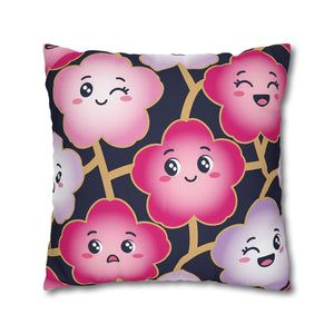 Kawaii Pink Blossom Pillowcase — Cute Floral Decorative Throw Pillow