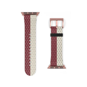 Striped Knit Pattern Watch Band — Burgundy & Cream Vintage Cozy Style