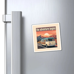 Adventure Begins Van Magnet — Retro Road Trip Camper Fridge Magnet