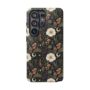Mystic Night Floral Phone Case — Moon, Moths & Mushroom Pattern Tough Case