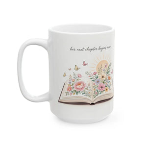 Floral Open Book Ceramic Mug — Inspirational Quote Coffee Cup (11oz/15oz)