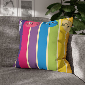 Rainbow Cat Stripe Pillowcase — Colorful Cute Cat Throw Pillow Cover
