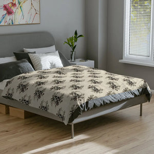 Skull & Roses Velveteen Microfiber Blanket — Gothic Floral Throw