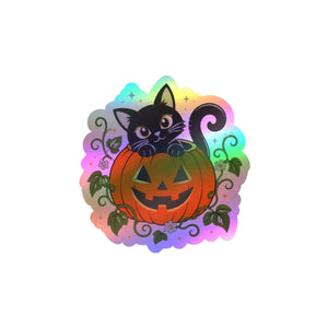 Halloween black cat pumpkin kiss-cut vinyl decal - home decor decals