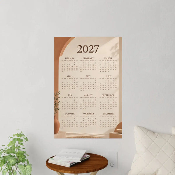 Minimal beige 2027 calendar wall decal by DipaliZ in warm neutral tones