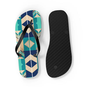 Geometric teal and navy flip flops - slippers