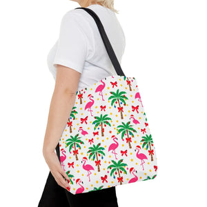 Tote Bag — Tropical Flamingo Palm Print Beach Tote