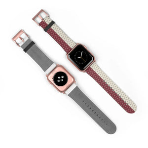 Striped Knit Pattern Watch Band — Burgundy & Cream Vintage Cozy Style
