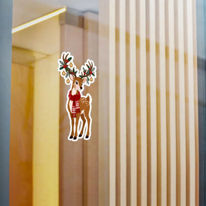 Kiss-cut vinyl decal – festive christmas reindeer with antlers - home decor decals