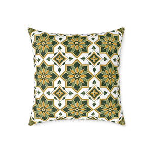 Green and Gold Geometric Floral Accent Pillow