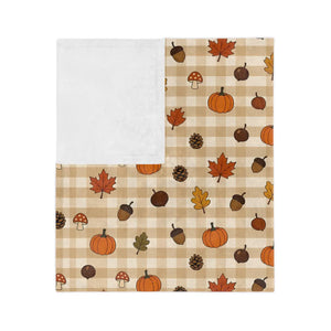 Autumn Plaid Pumpkin & Leaves Throw Blanket