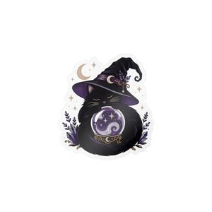 Mystical witch cat crystal ball kiss-cut vinyl decal - home decor decals