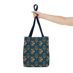 Evil Eye Floral Tote Bag – Boho Teal Printed Everyday Shopper
