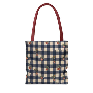 Gingham Rose Tote Bag — Vintage Navy Check Floral All-Over Print Tote