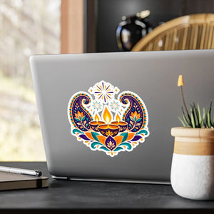 Diwali lotus paisley diyas kiss-cut vinyl decal - home decor decals