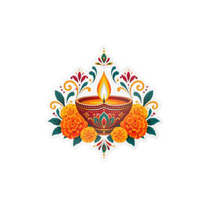 Diwali diya and marigold floral kiss-cut vinyl decal - home decor decals