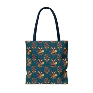 Evil Eye Floral Tote Bag – Boho Teal Printed Everyday Shopper