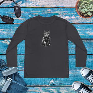 Japanese Samurai Cat Tattoo, Kawaii Ninja Cat, Youth Long Sleeve Competitor Tee