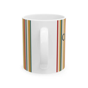 Retro Striped Ceramic Mug — Vintage Rainbow Vertical Lines