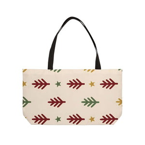 Holiday Arrow Weekender Tote Bag — Festive Red & Cream Travel Bag
