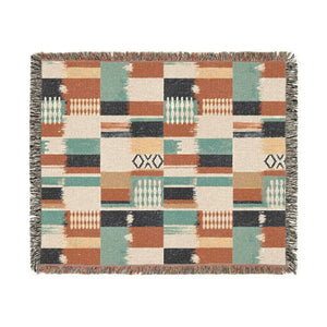 Geometric block design on a DipaliZ woven blanket for a cabin or cottage