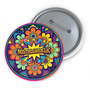 Nostalgic Psychedelic Pin Button — Retro Floral 60s/70s Vibe