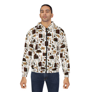 Candles, Gifts, Pinecones Pattern Zip Hoodie