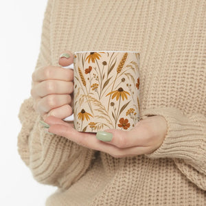 DipaliZ autumn wildflower ceramic mug, offered in 11 and 15 fluid ounces