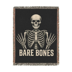 Bare Bones blanket by DipaliZ, bone-white skeleton motif against a dark ground
