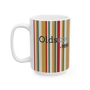 Retro Striped Ceramic Mug — Vintage Rainbow Vertical Lines