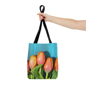 Tulips on blue tote bag - bags