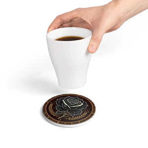 Black Rose Ceramic Coaster — Gothic Floral Drink Coaster