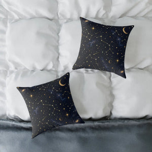 Celestial Constellation Square Pillow — Starry Night Moon & Constellations Throw Pillow