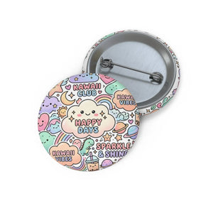 Kawaii Club "Happy Days" Pin Button — Cute Pastel Badge for Jackets & Backpacks