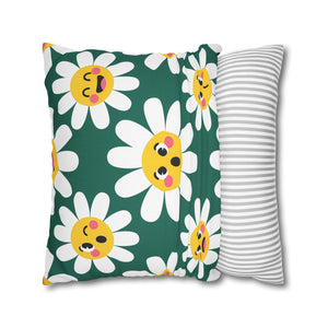 Emotive Daisy Throw Pillowcase — Cute Emoji Flower Decorative Pillow Cover